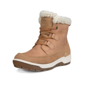 Ecco Tan Leather Lace-Up Winter Boot with Cream Sherpa Collar